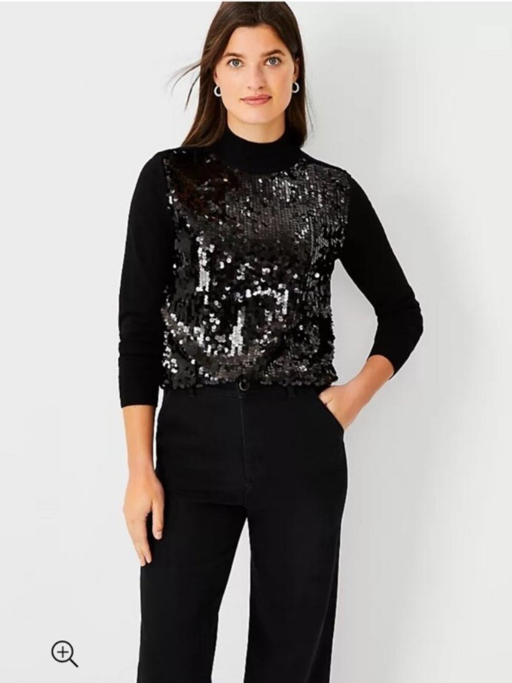 NWT Ann Taylor Women’s Sequin Front Turtleneck Sweater Size L Black $129